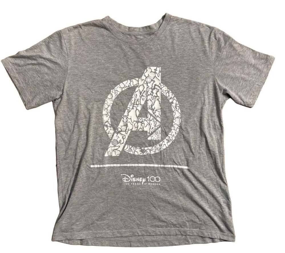 Disney100 Marvel Avengers T Shirt Gray Graphic Disney 100 Years Wonder Large